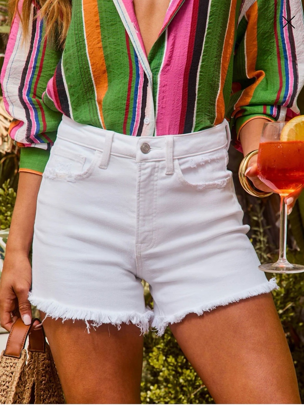 Vici Women's High-Rise White Denim Frayed Hem Shorts